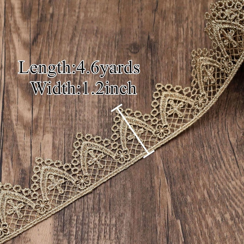 GXTIZAS Gold Lace Trim 4.6 Yards Gold Trim Metallic Venice Gold Ribbon Craft Lace for Sewing Clothes Cake Decoration - Image 2